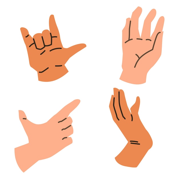 Vector hand illustration set in various skin and pose