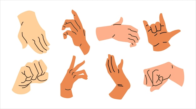 Vector hand illustration set in various skin and pose