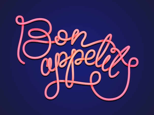 Hand inscription lettering noodles. Design character Bon appetit.