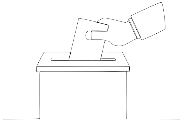 A hand inserts the finished vote paper Vote oneline drawing