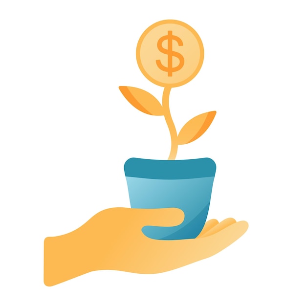 The hand is holding a a money tree in a pot The concept of growing finance