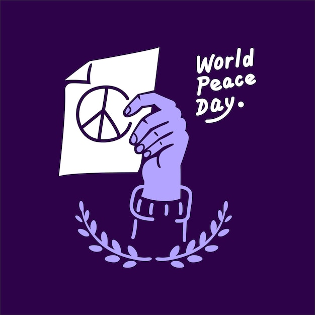 HAND IS HOLDING A PAPER WITH PEACE SIGN. WORLD PEACE DAY VECTOR DESIGN