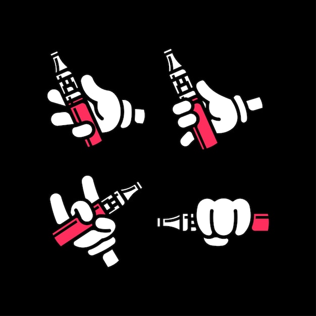 HAND IS HOLDING A PEN VAPE IN DIFFERENT WAY NEGATIVE STYLE LOGO COLLECTION