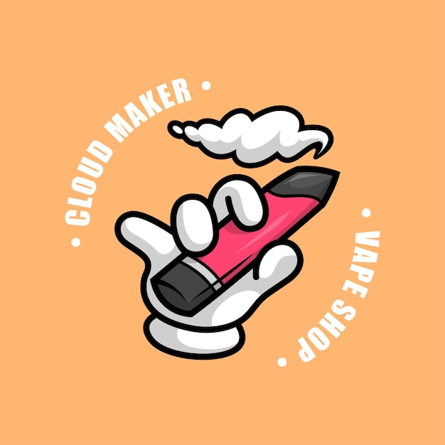 HAND IS HOLDING A SMOKY VAPING POD CARTOON LOGO DESIGN