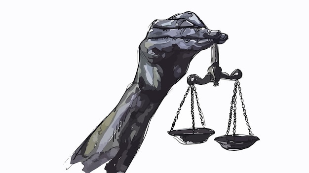 Vector hand of law and justice mixed media handdrawn vector