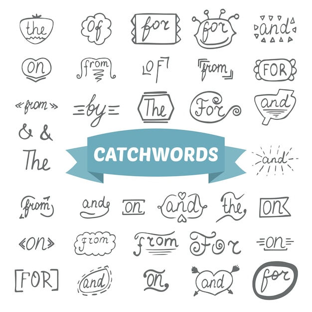 Hand lettered catchwords Hand drawn set