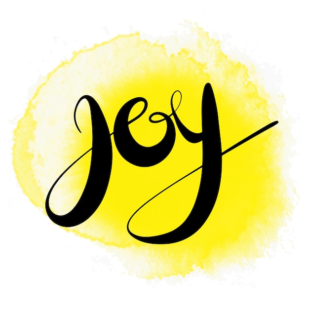 Hand lettering text Joy yellow background watecolor