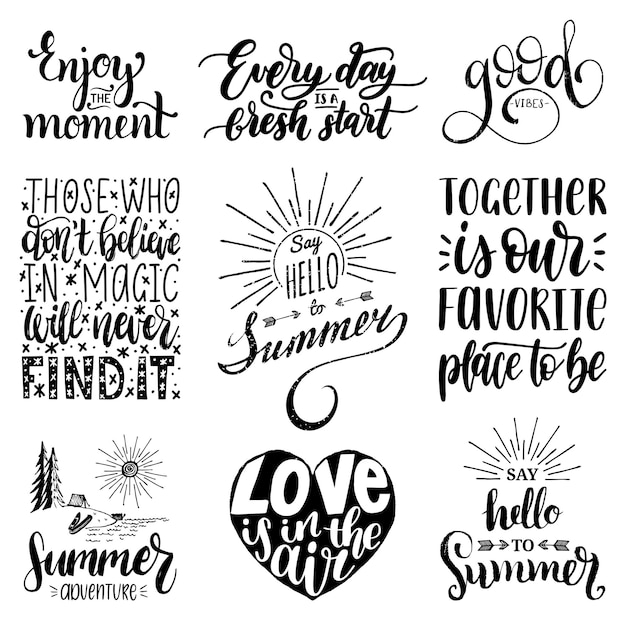 Hand lettering with motivational phrases Vector set of calligraphy inspirational quotes