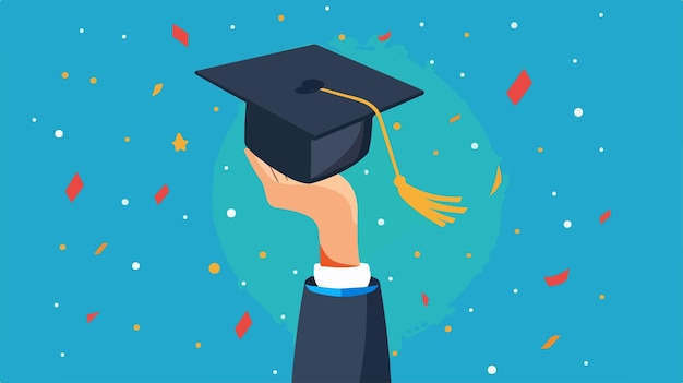 Vector hand lifting graduation hat vector illustration