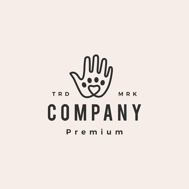 Hand love pet paw care hipster vintage logo 