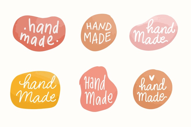 Vector hand made lettering label watercolor set. trendy aesthetic hand made sticker label isolated.