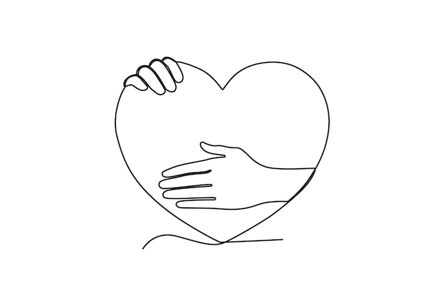 A hand maintains heart health World heart day oneline drawing