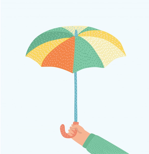 Hand of man holding an umbrella.  illustration. Umbrella icon.