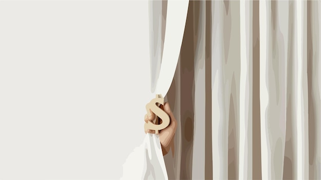 Vector hand opening white curtain with euro sign finance concept