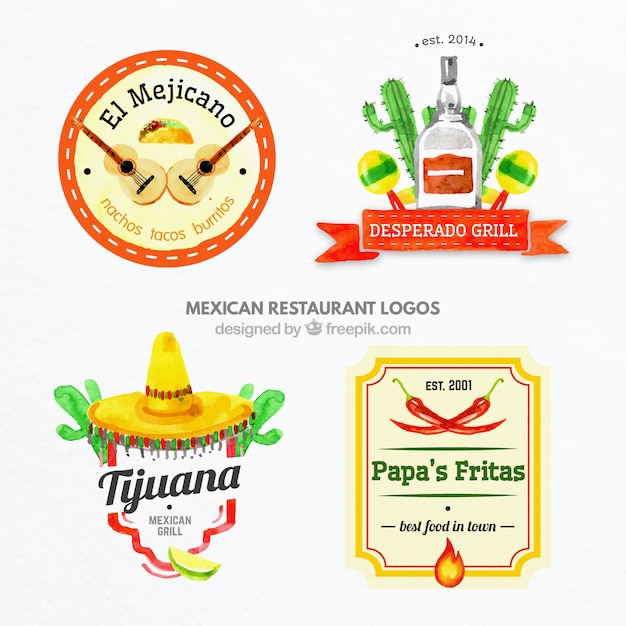 Hand painted colored mexican food logos