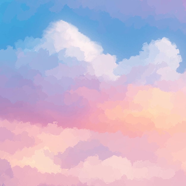 Vector hand painted cotton candy cloud scene