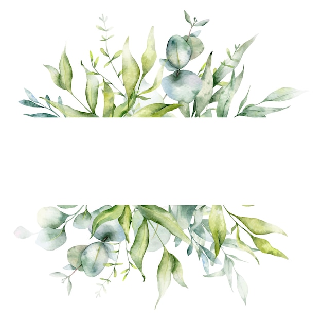 Hand Painted Eucalytus and Greenery Watercolor Frames for Wedding invitations, greeting cards