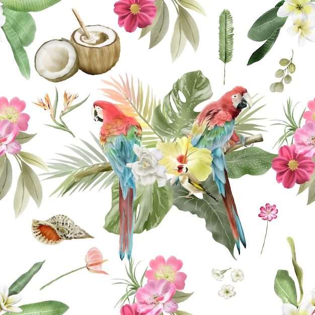 hand painted exotic seamless floral pattern