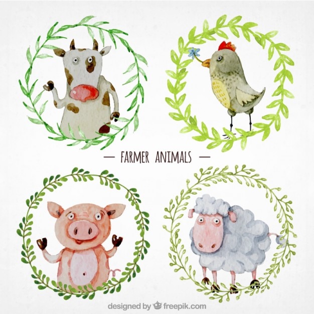 Vector hand painted farmer animals