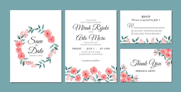 Hand painted of floral watercolor as wedding invitation template