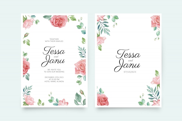 Hand painted floral watercolor on wedding invitation design