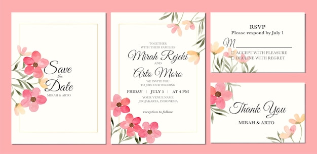 Hand painted of flower watercolor as wedding invitation