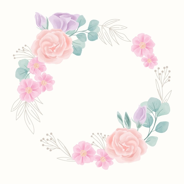 Hand painted flowers circular frame