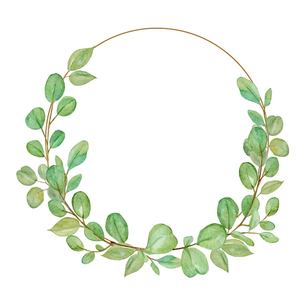 Hand painted holiday wreath with greenery isolated on white background