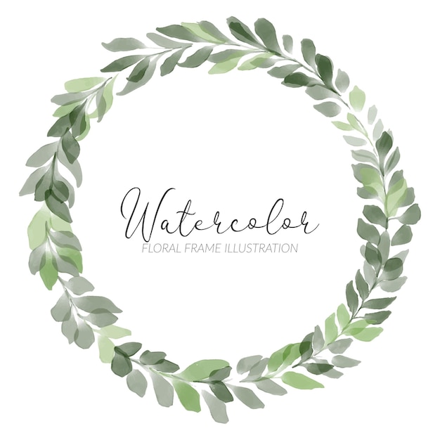 Hand painted laurel circle border leaf branch watercolor style