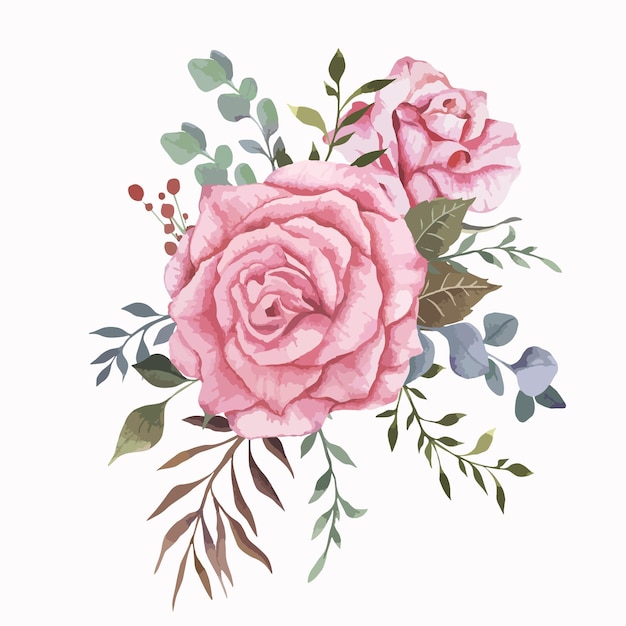 Hand Painted Rose Flower Bouquet Watercolor Illustration