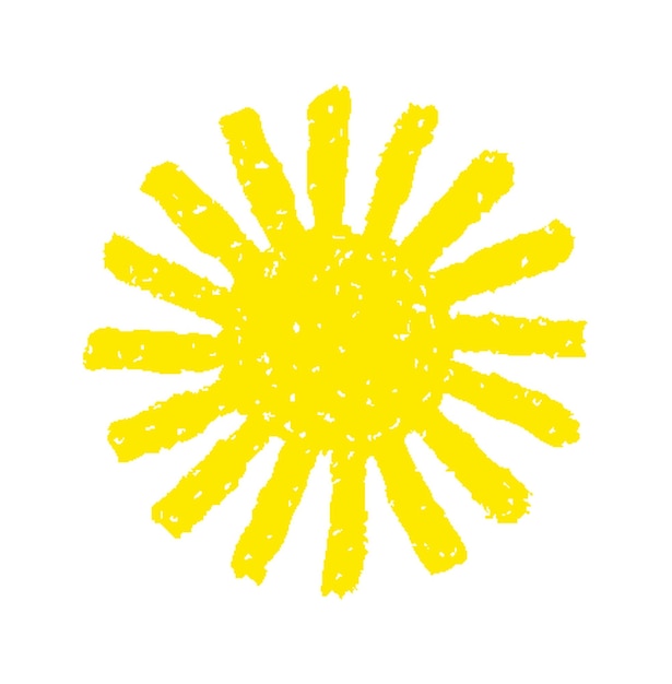 Hand painted sun symbol hand drawn with crayon