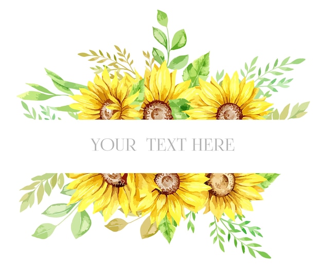 Hand Painted Sunflower Frame Watercolor Illustration