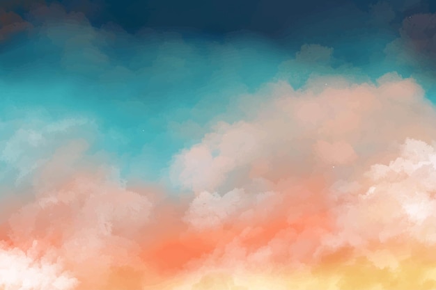 Vector hand painted watercolor background with sky and clouds shape