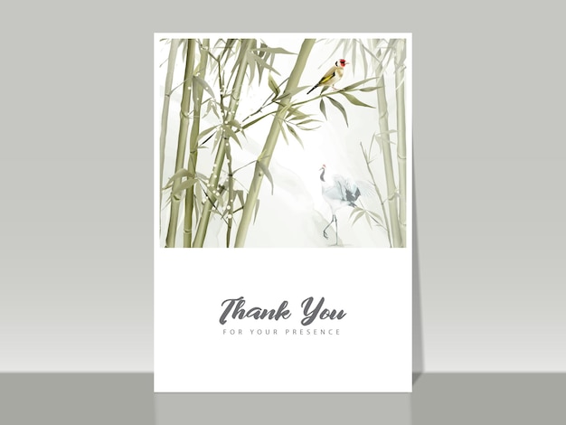 hand painted watercolor bamboo wedding invitation card template