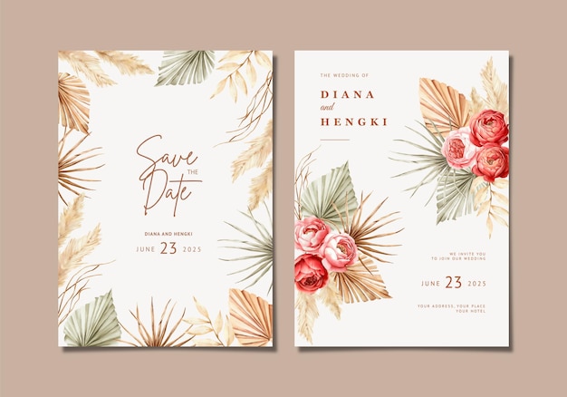 Hand painted watercolor boho wedding invitation