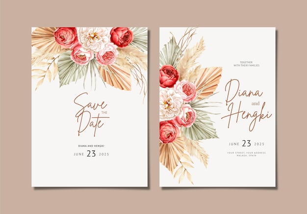 Hand painted watercolor boho wedding invitation