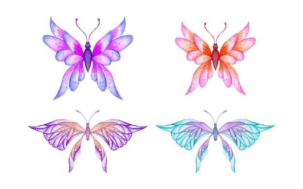 Hand painted watercolor butterfly set