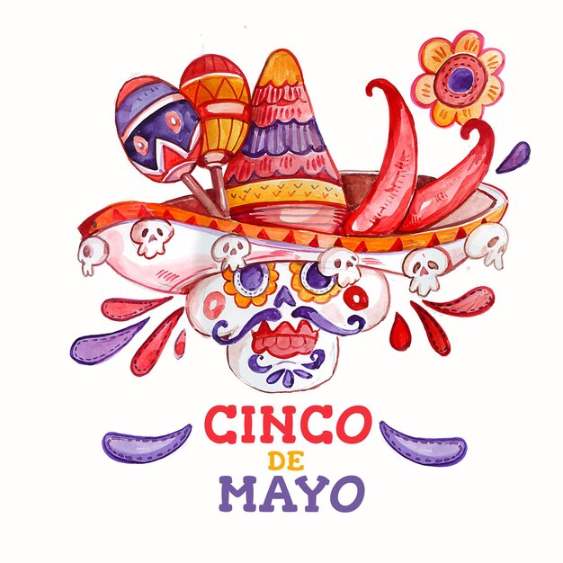 Hand painted watercolor cinco de mayo illustration