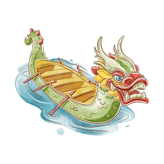 Hand painted watercolor dragon boat illustration