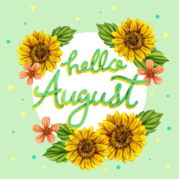 Hand painted watercolor floral august lettering