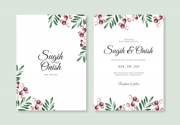 Hand painted watercolor floral for beautiful wedding invitation template