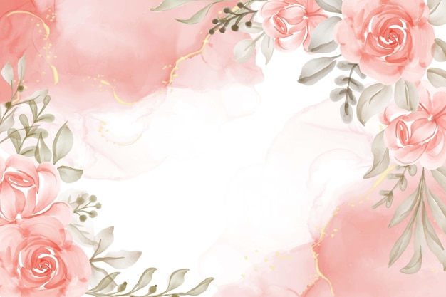 Hand painted watercolor floral peach orange background