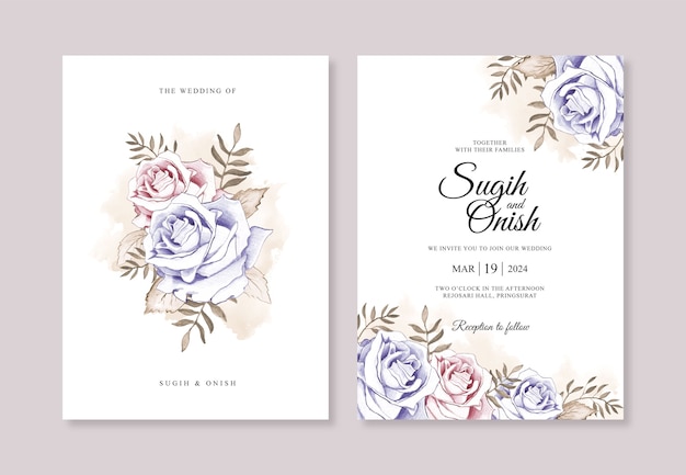 Hand painted watercolor flower for beautiful wedding invitation template