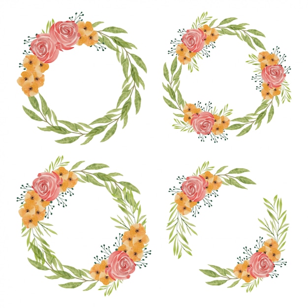 Hand painted watercolor flower wreath collection