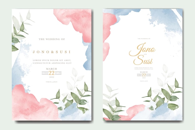 Hand painted watercolor Leaves wedding invitation template