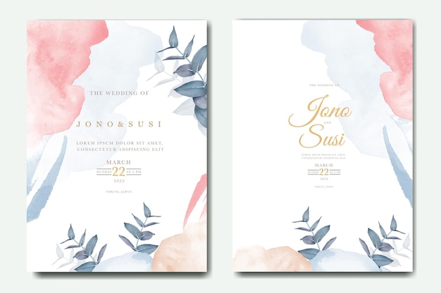 Hand painted watercolor Leaves wedding invitation template