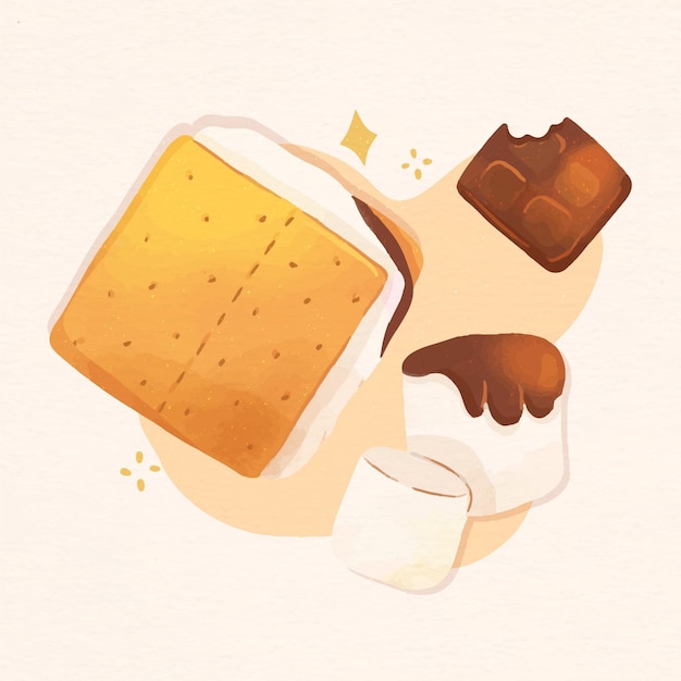 Vector hand painted watercolor s'more illustration