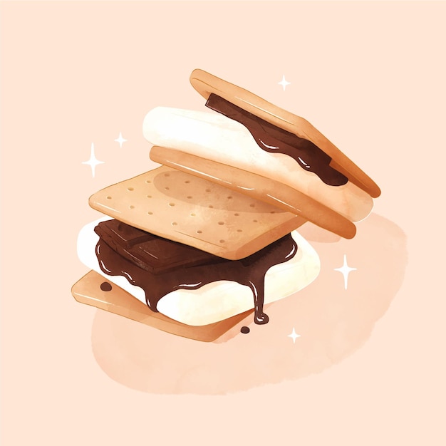 Vector hand painted watercolor s'more illustration