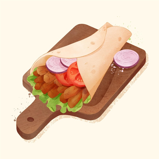 Hand painted watercolor shawarma illustration