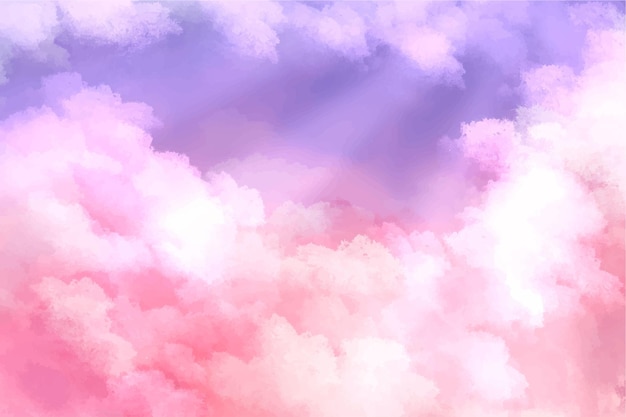 Hand painted watercolor sky cloud background with a pastel colored